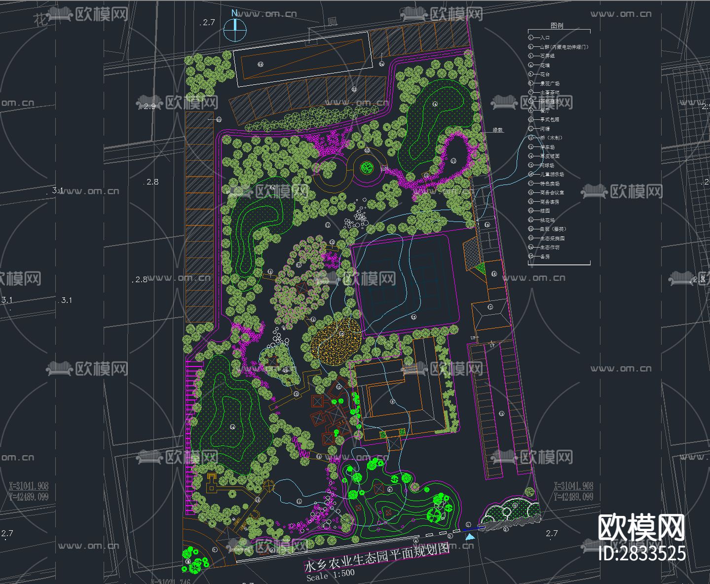 水乡农业生态园平面规划图cad施工图下载（渲染图1）