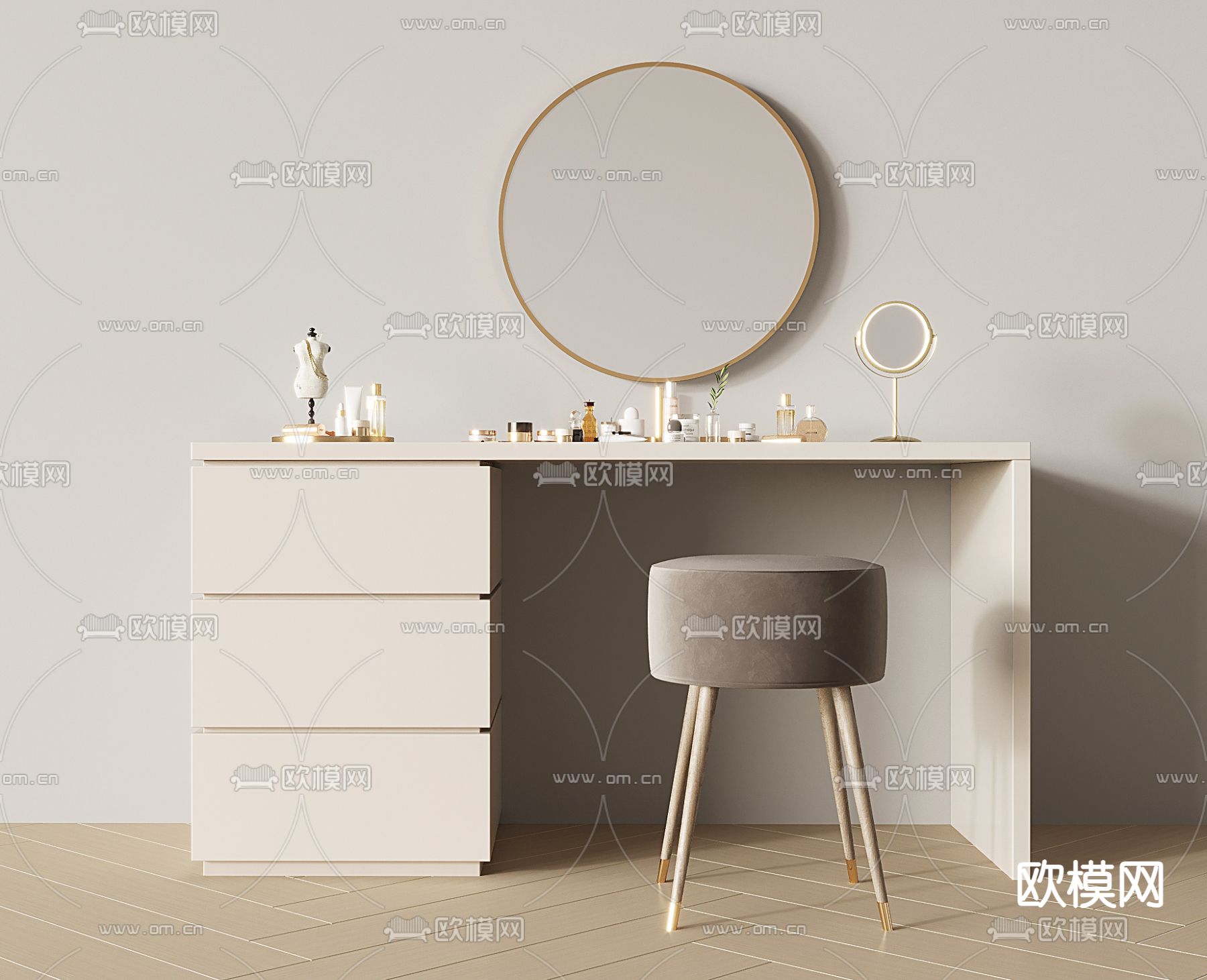 现代梳妆台su模型下载（渲染图1）