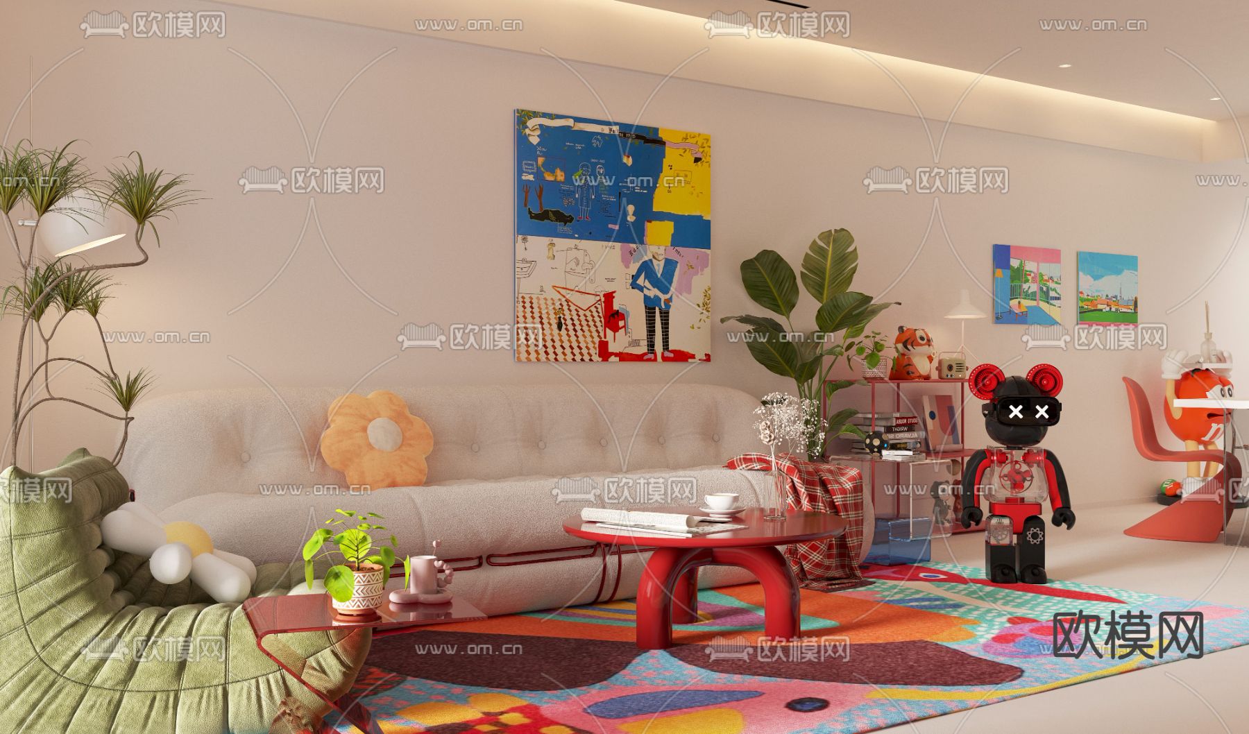 孟菲斯风客厅 餐厅3d模型下载（渲染图3）