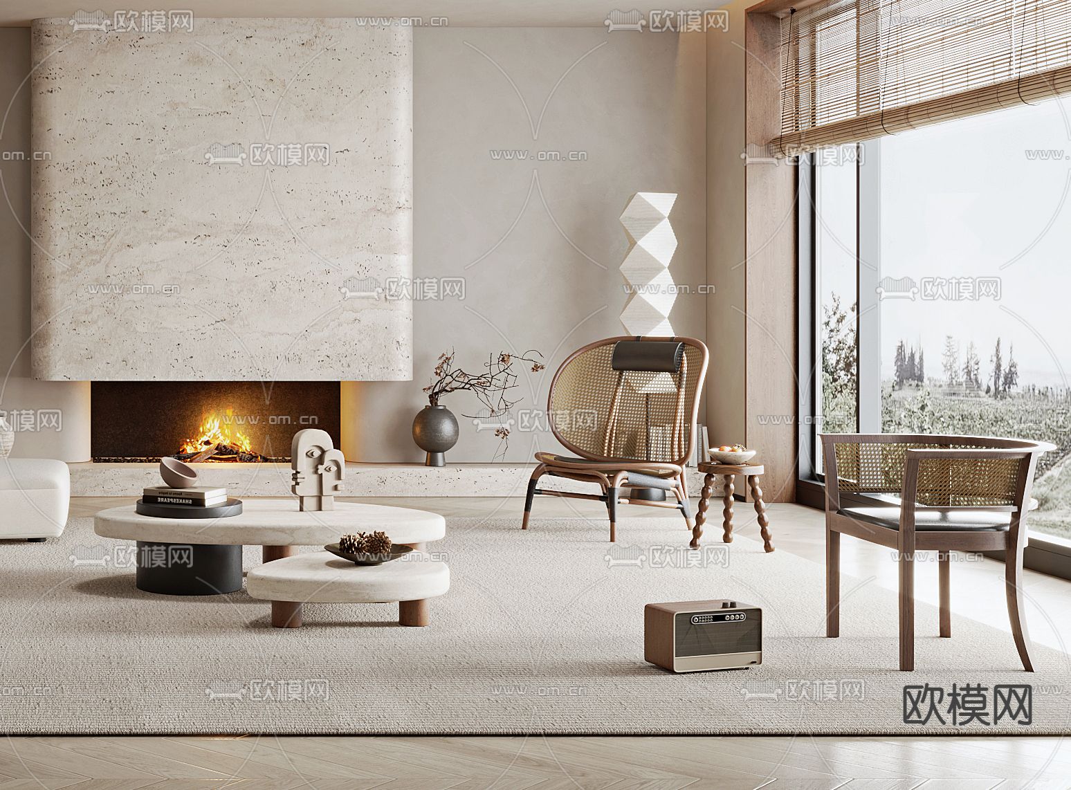 侘寂风客厅3d模型下载（渲染图2）