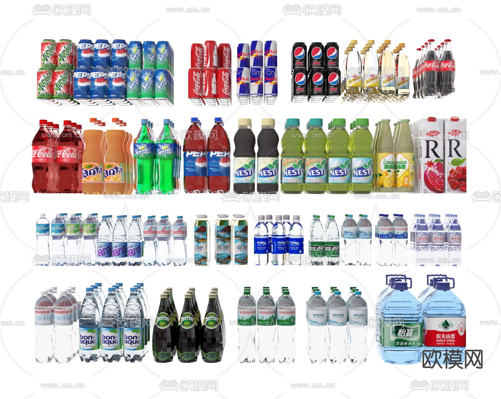 汽水 饮料 水瓶 易拉罐3d模型下载