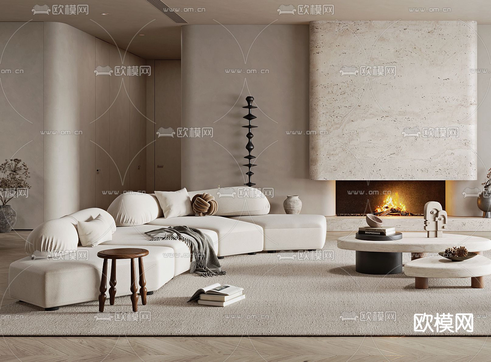 侘寂风客厅3d模型下载（渲染图3）