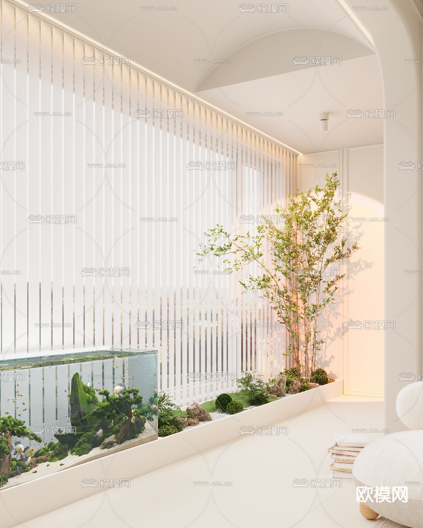 奶油风阳台3d模型下载（渲染图2）