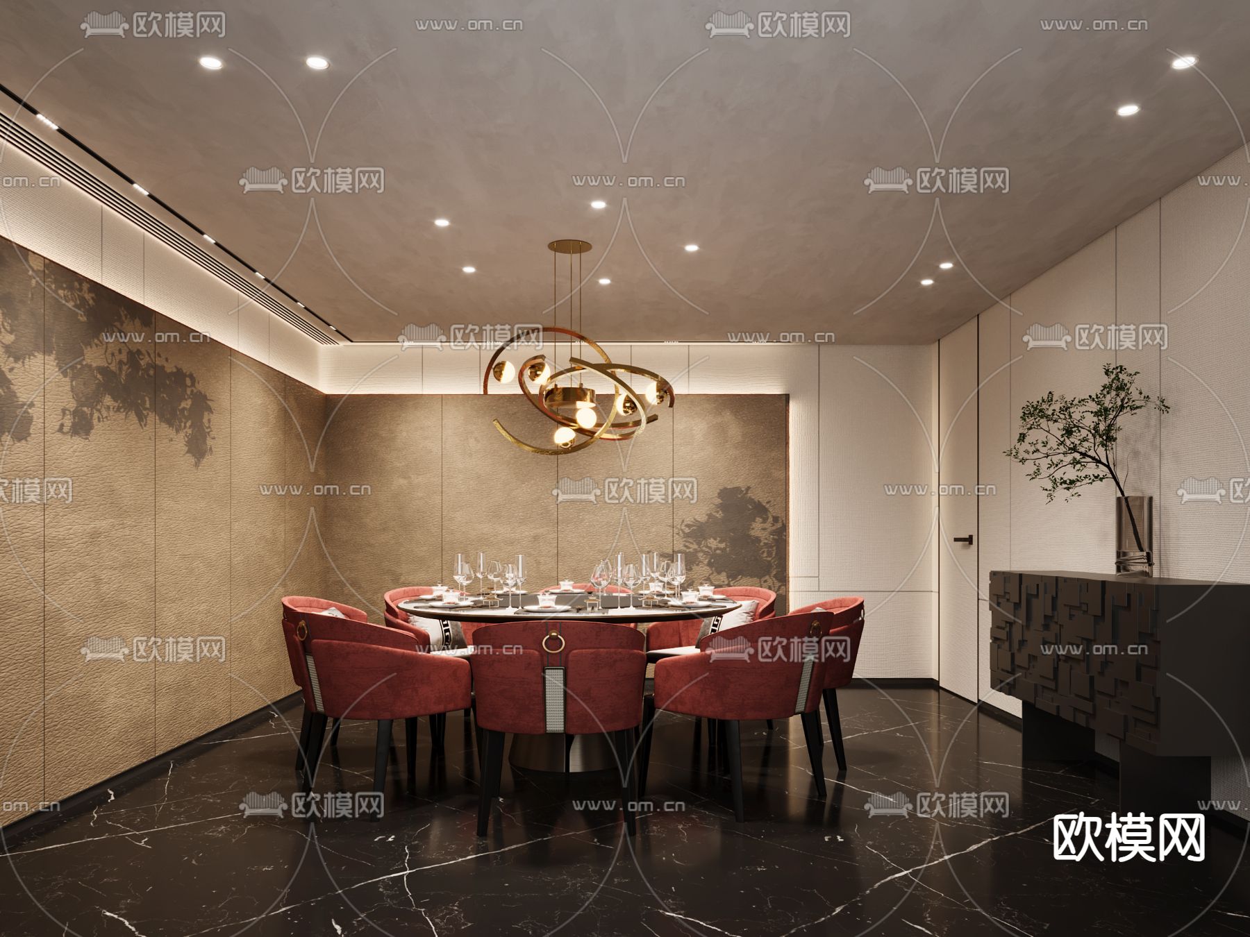 中式餐厅包厢su模型下载（渲染图1）