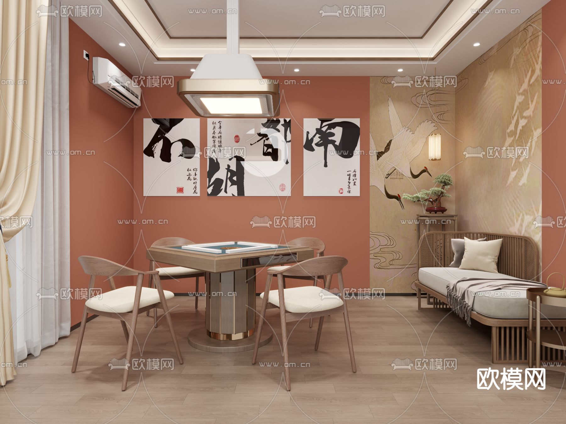 新中式棋牌室 麻将室3d模型下载