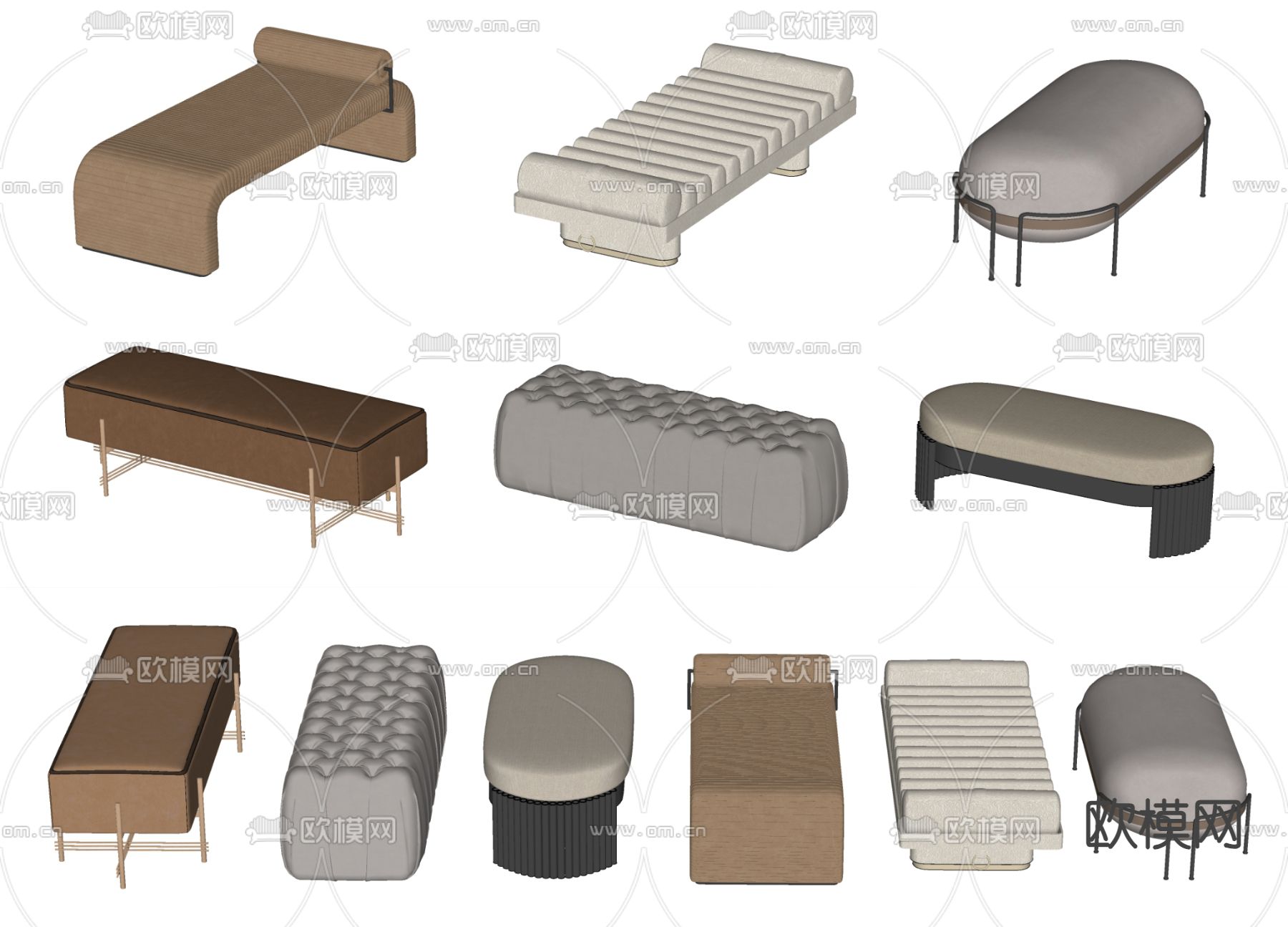 现代床尾凳su模型下载（渲染图2）