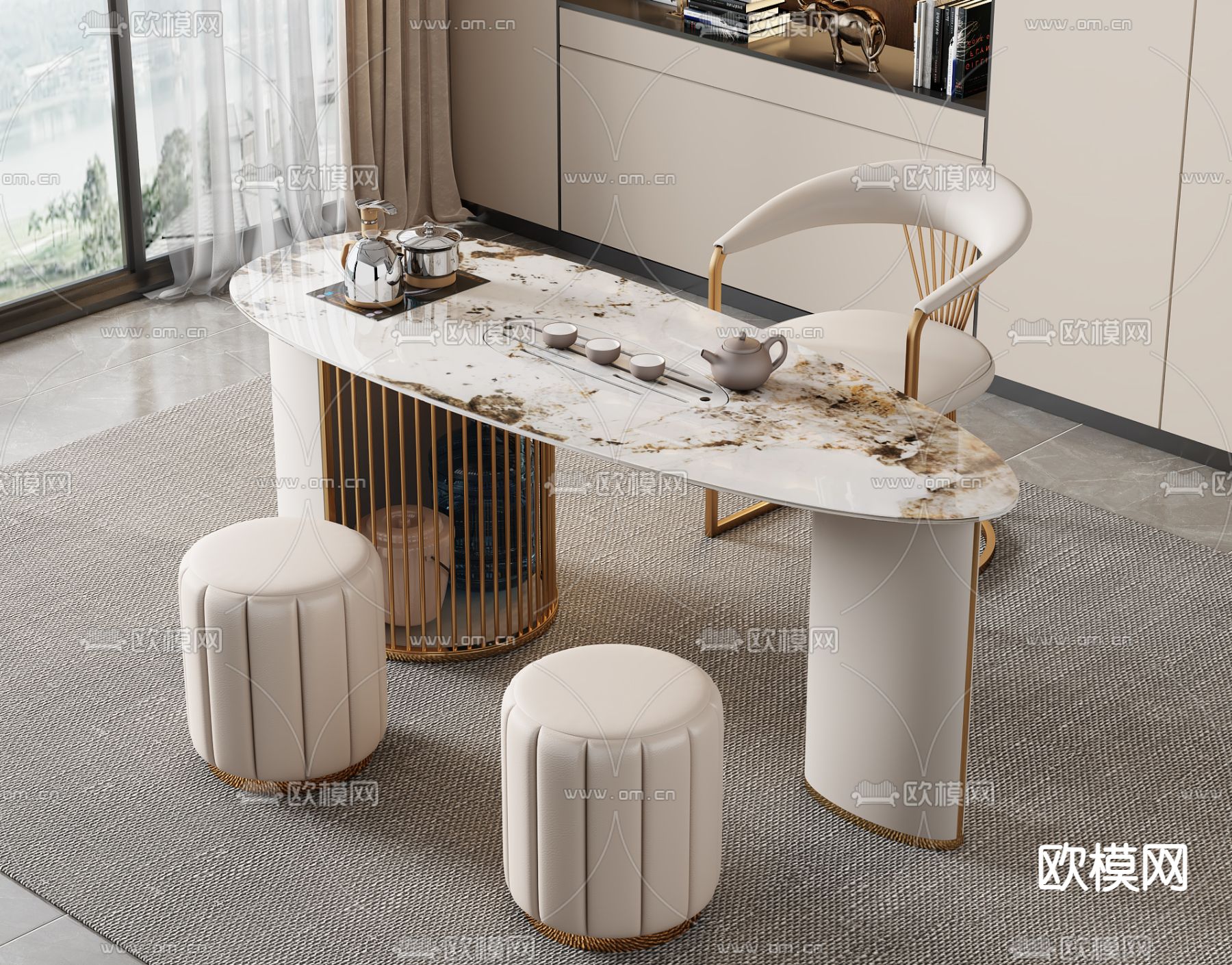 轻奢茶桌 茶台3d模型下载