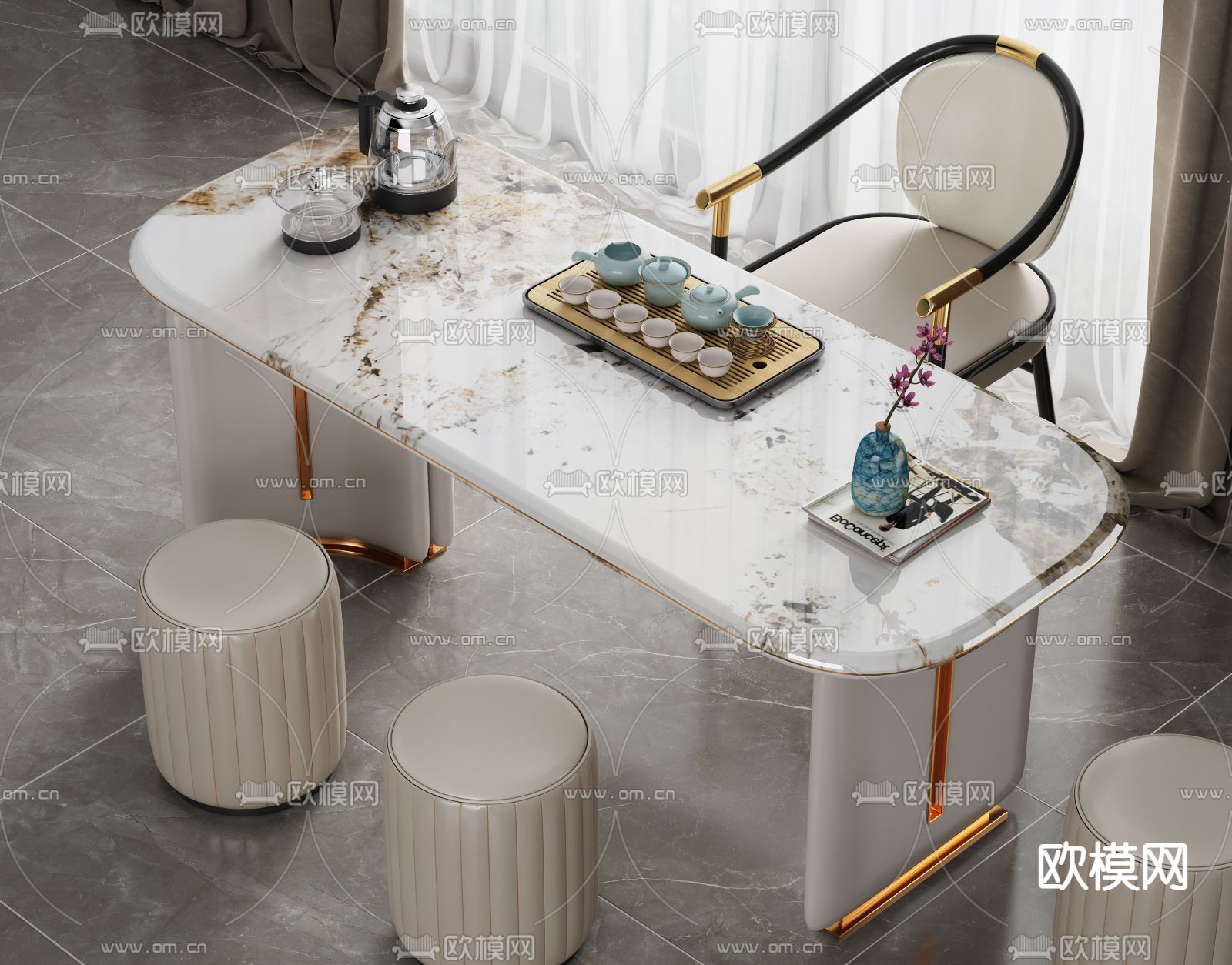 轻奢茶桌 茶台3d模型下载
