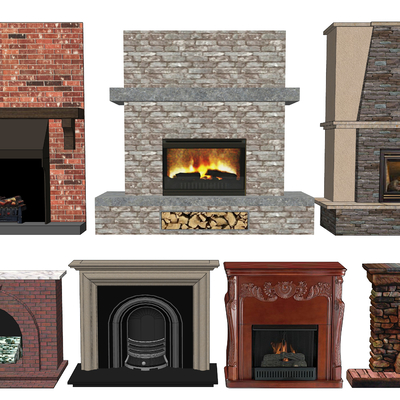  壁炉 炉灶su模型 