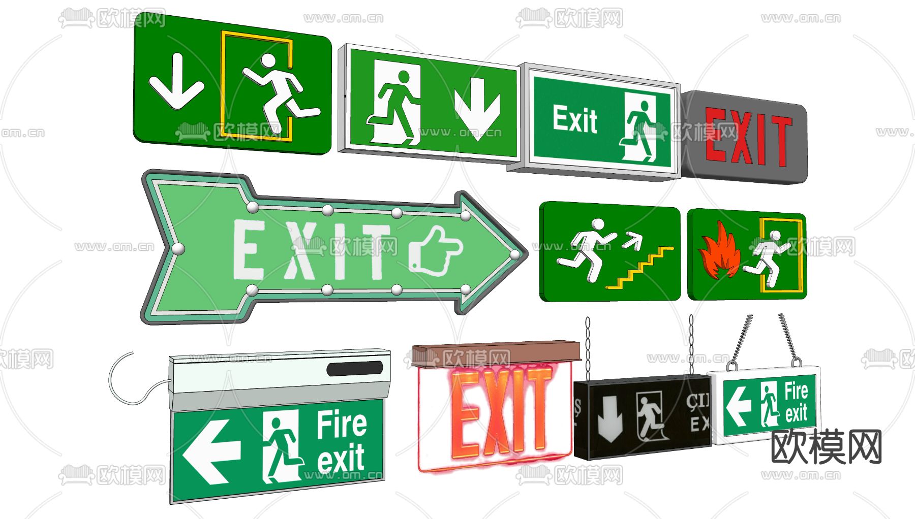 安全出口指示牌su模型下载（渲染图2）