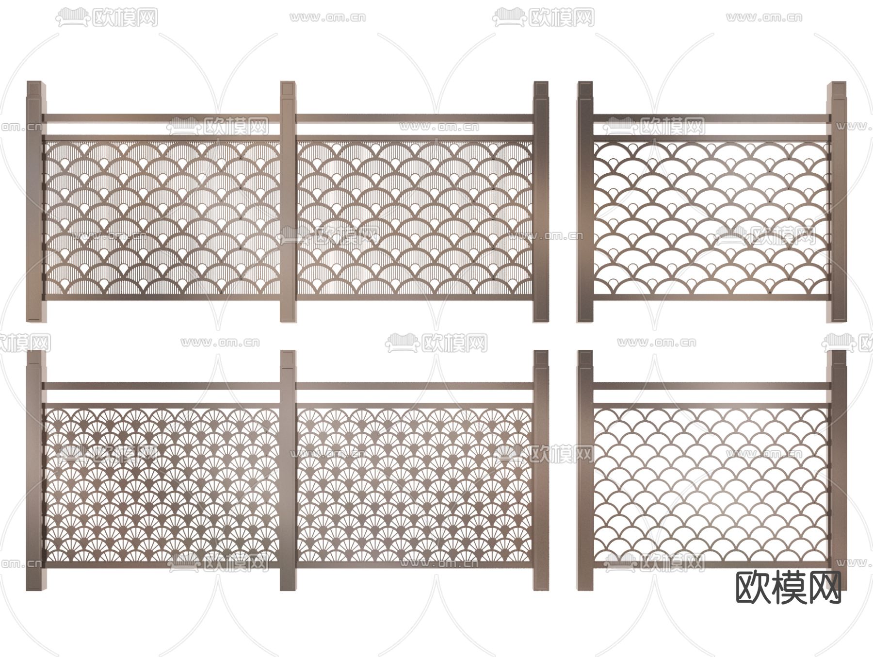 新中式栏杆 护栏 围栏3d模型下载