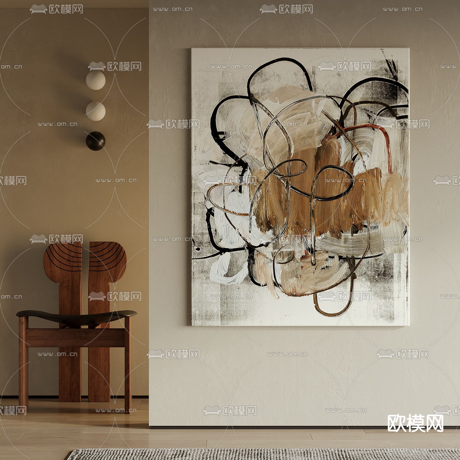 侘寂画 装饰画 油画 抽象画3d模型下载_ID14264634_3dmax免费模型-欧模网