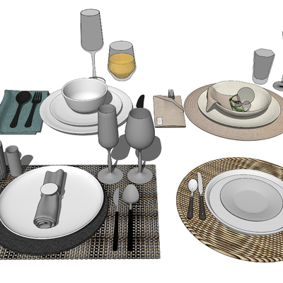  西式餐具 盘子 刀叉su模型 