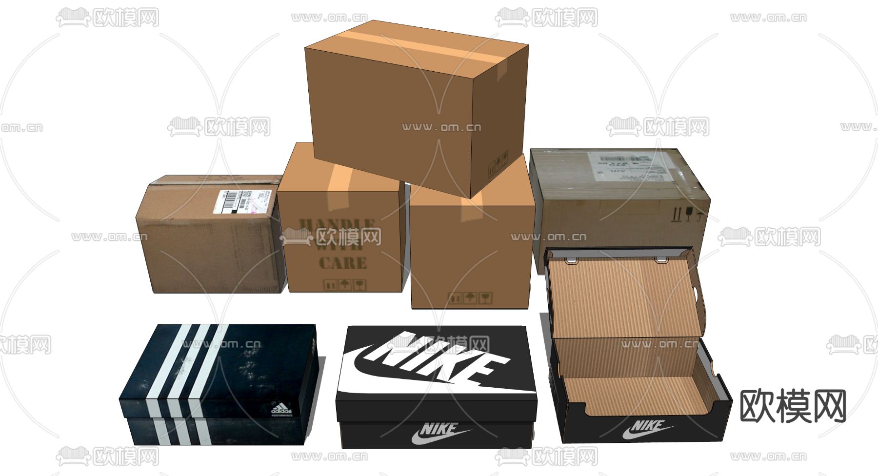 鞋盒 纸盒 快递盒su模型下载（渲染图1）