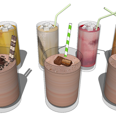  奶茶饮料su模型 