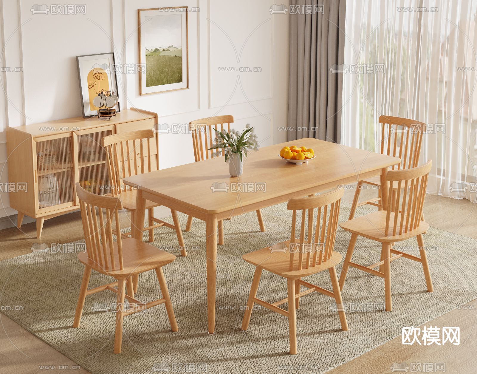 北欧餐桌椅3d模型下载