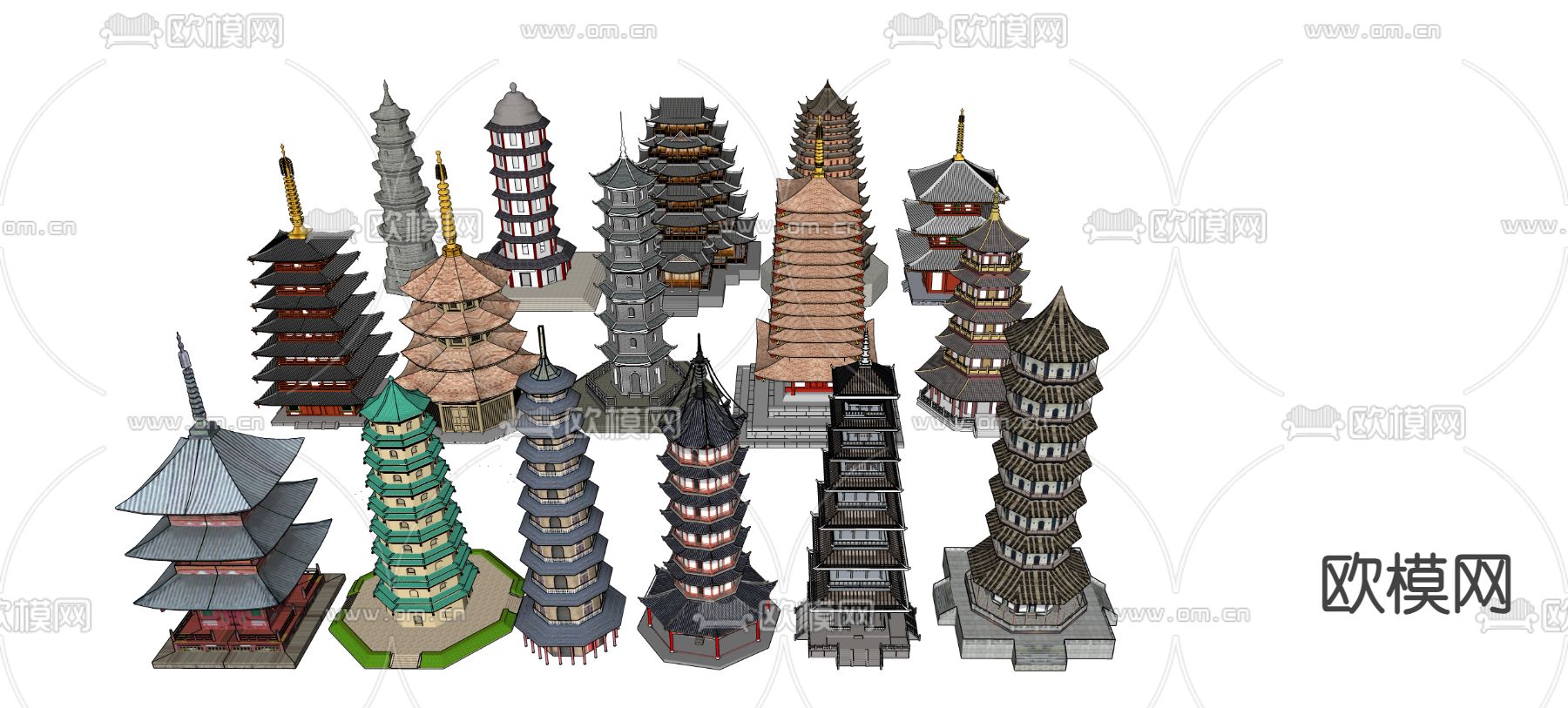 宝塔 寺庙 塔庙su模型下载（渲染图1）