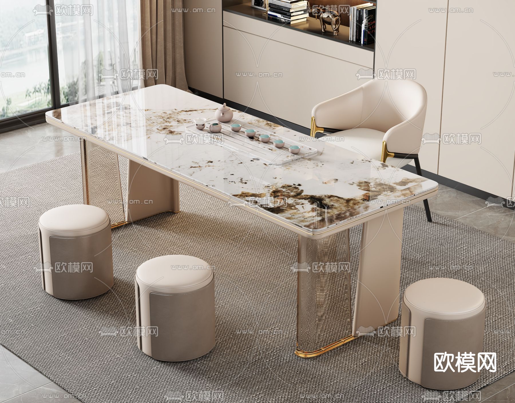 轻奢茶桌 茶台3d模型下载