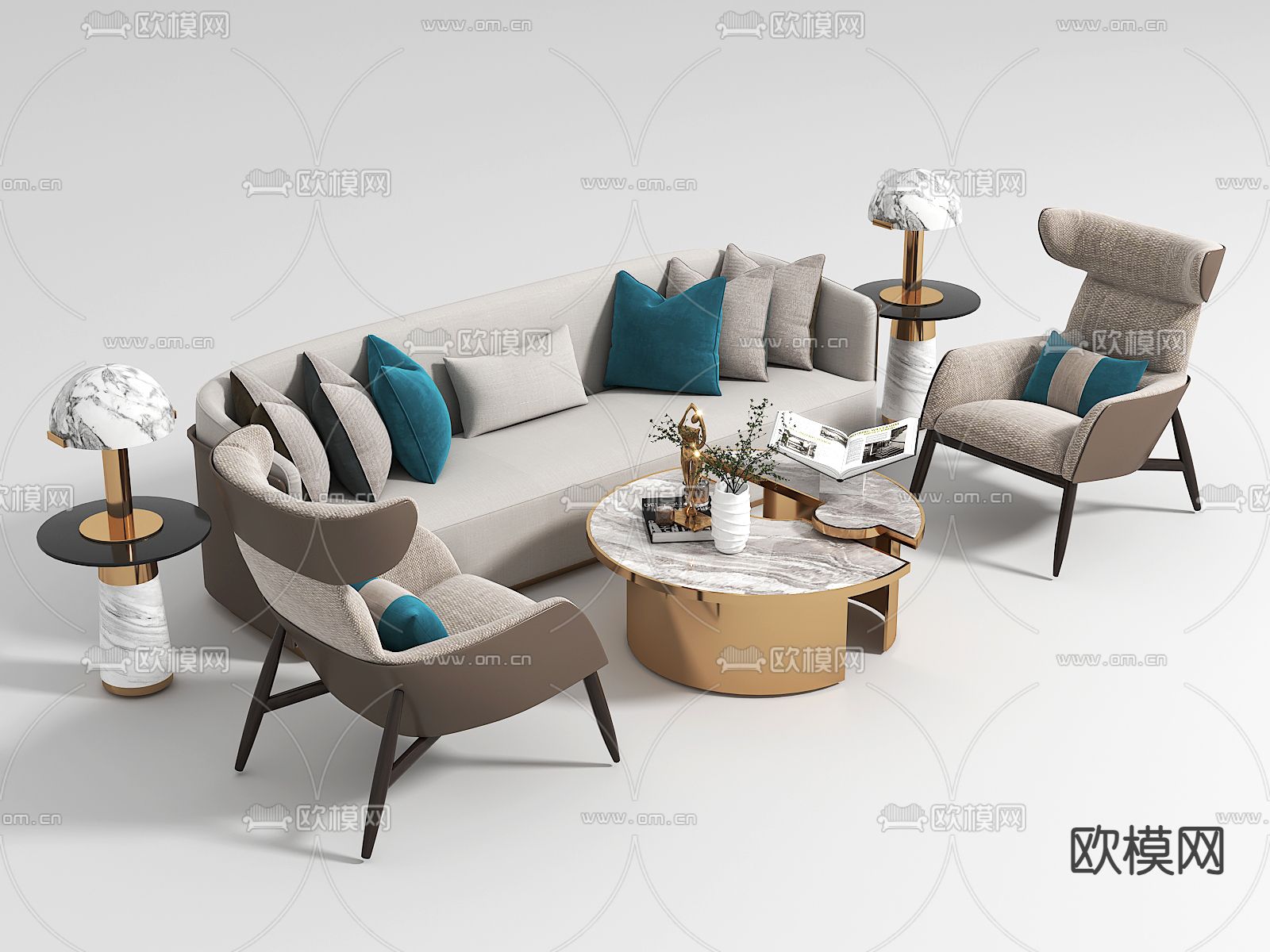 现代组合沙发3d模型下载_ID14264625_3dmax免费模型-欧模网