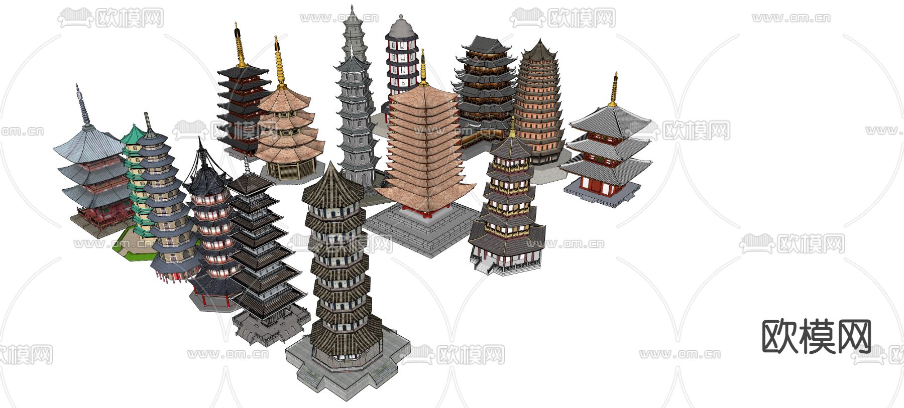 宝塔 寺庙 塔庙su模型下载（渲染图2）