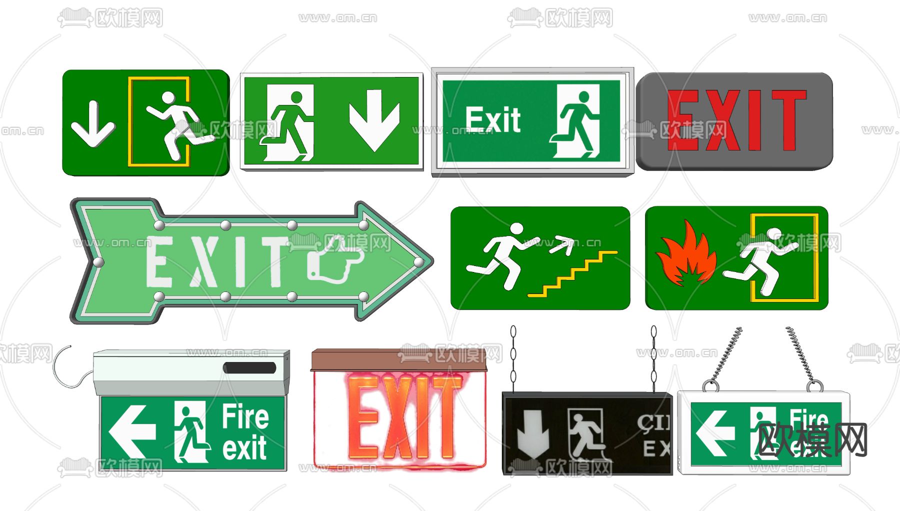 安全出口指示牌su模型下载（渲染图1）