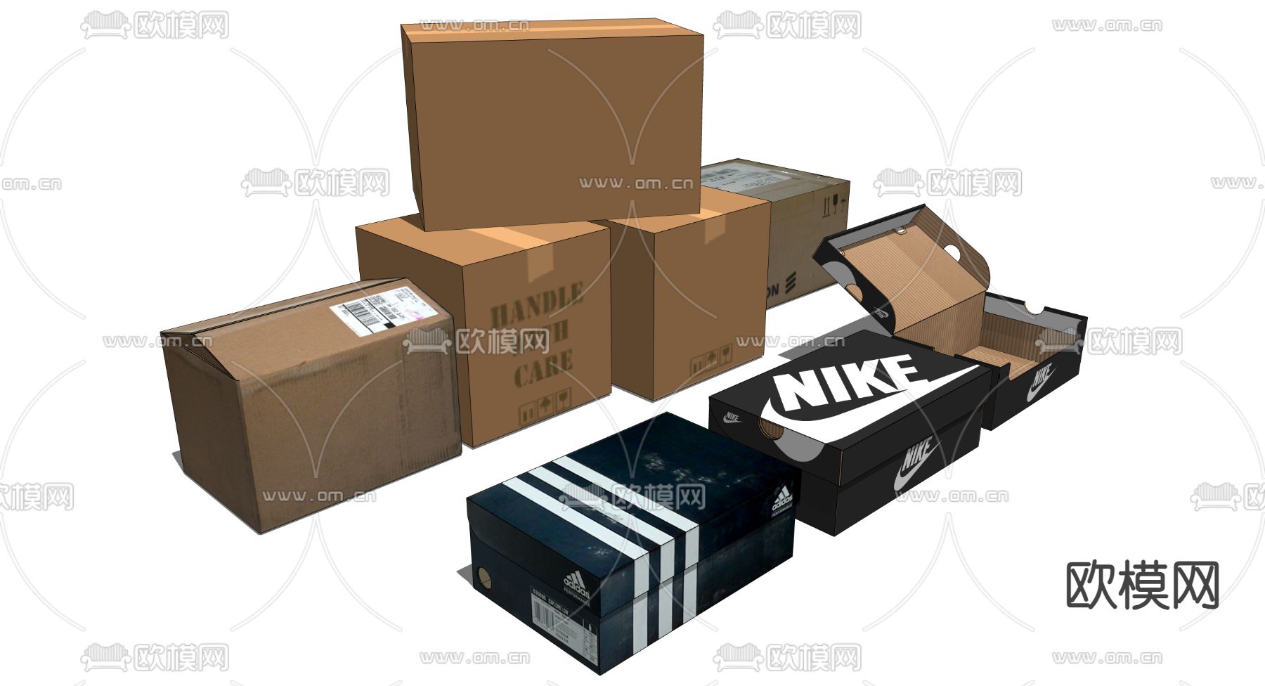 鞋盒 纸盒 快递盒su模型下载（渲染图2）