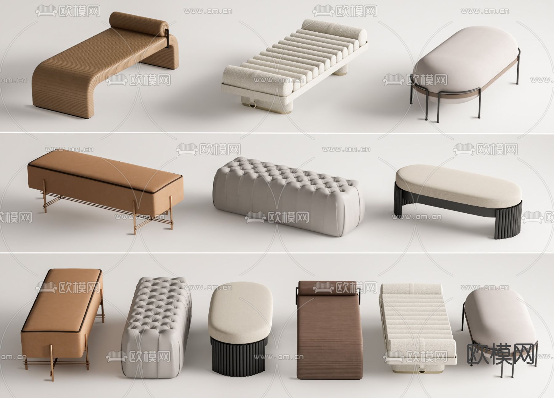 现代床尾凳su模型下载（渲染图1）