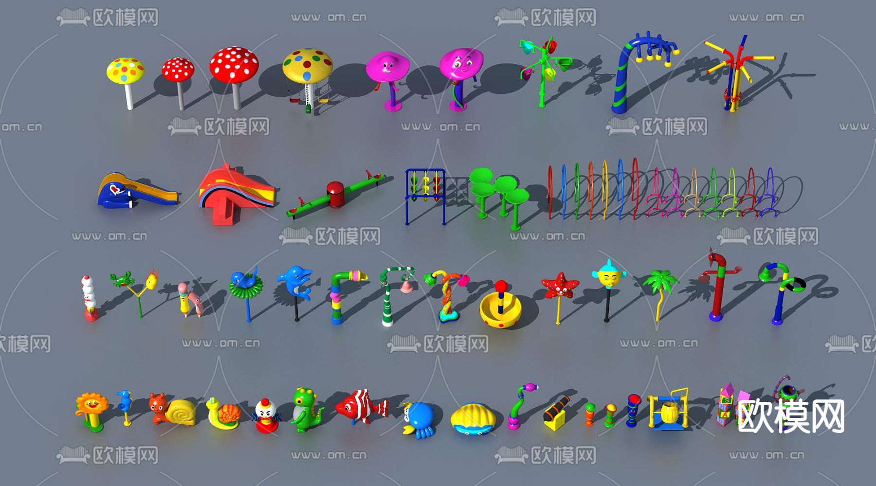 游乐器材 跷跷板 滑梯 秋千3d模型下载（渲染图2）