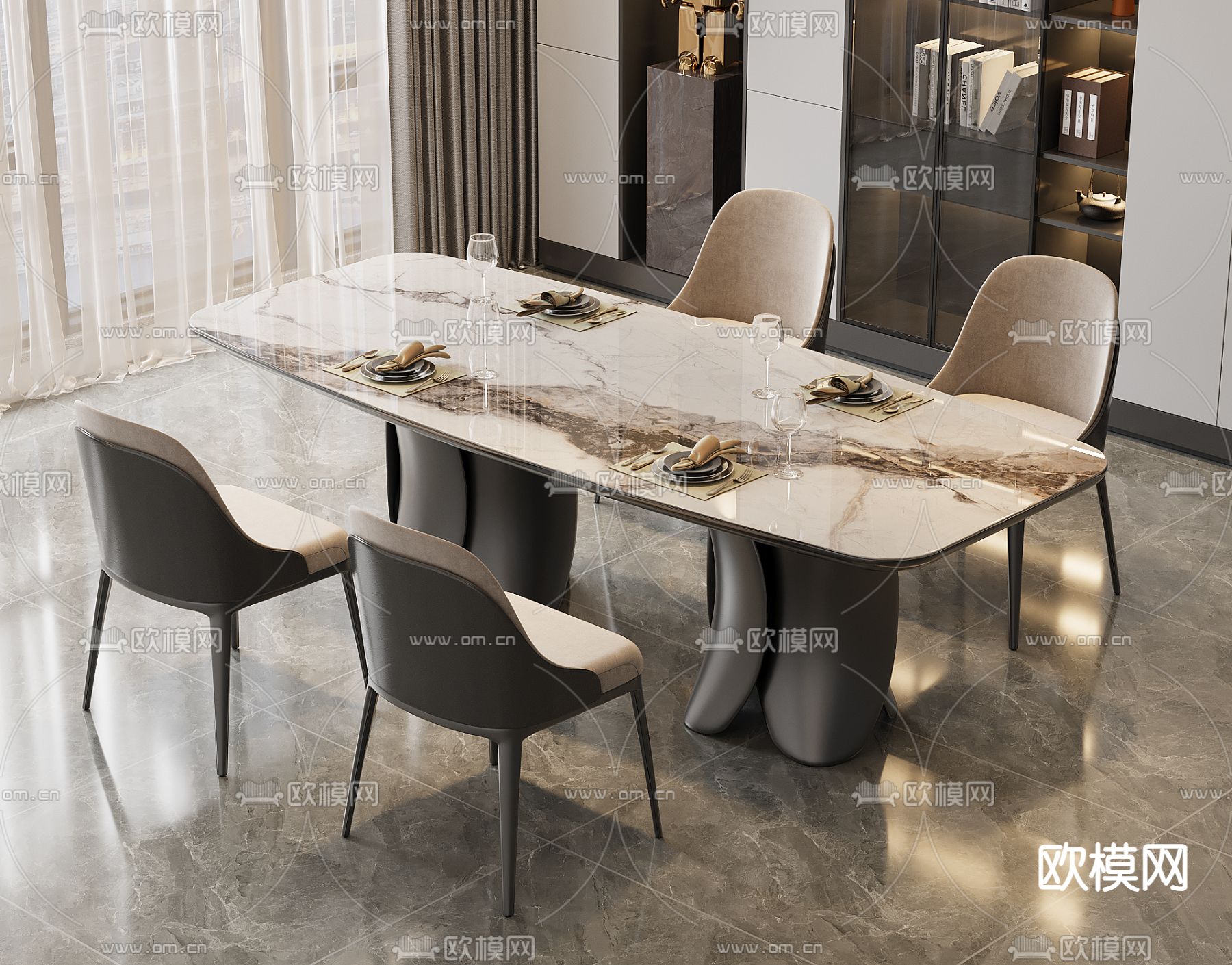 现代餐桌椅 大理石餐桌3d模型下载