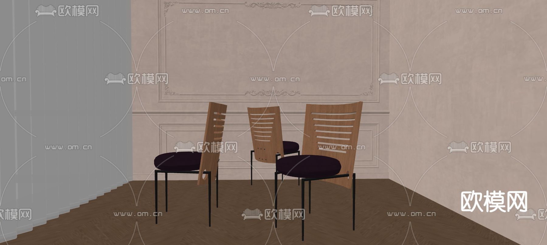 中古风餐椅 单椅su模型下载（渲染图2）