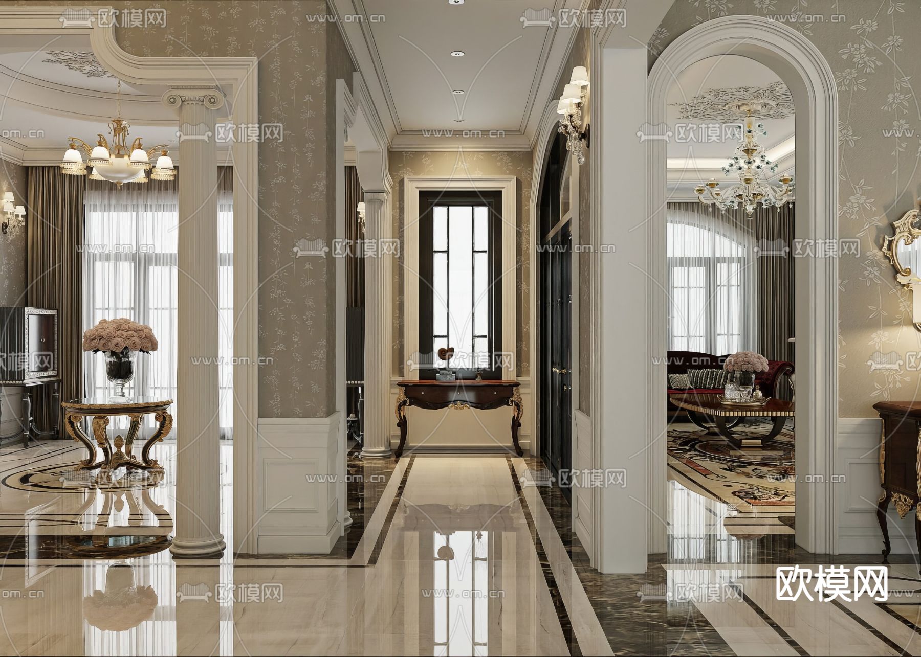 欧式客餐厅3d模型下载（渲染图10）