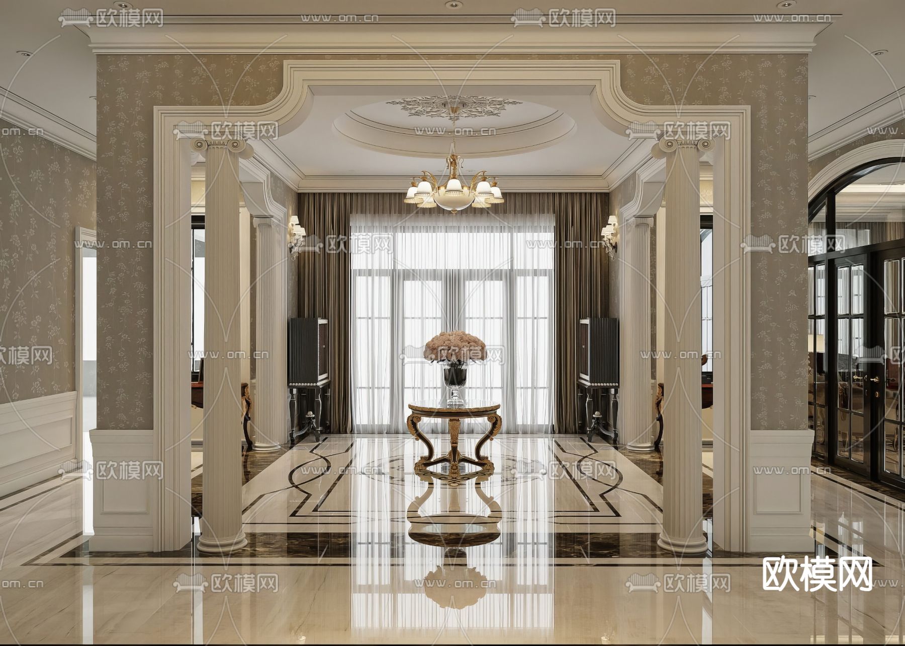 欧式客餐厅3d模型下载（渲染图6）