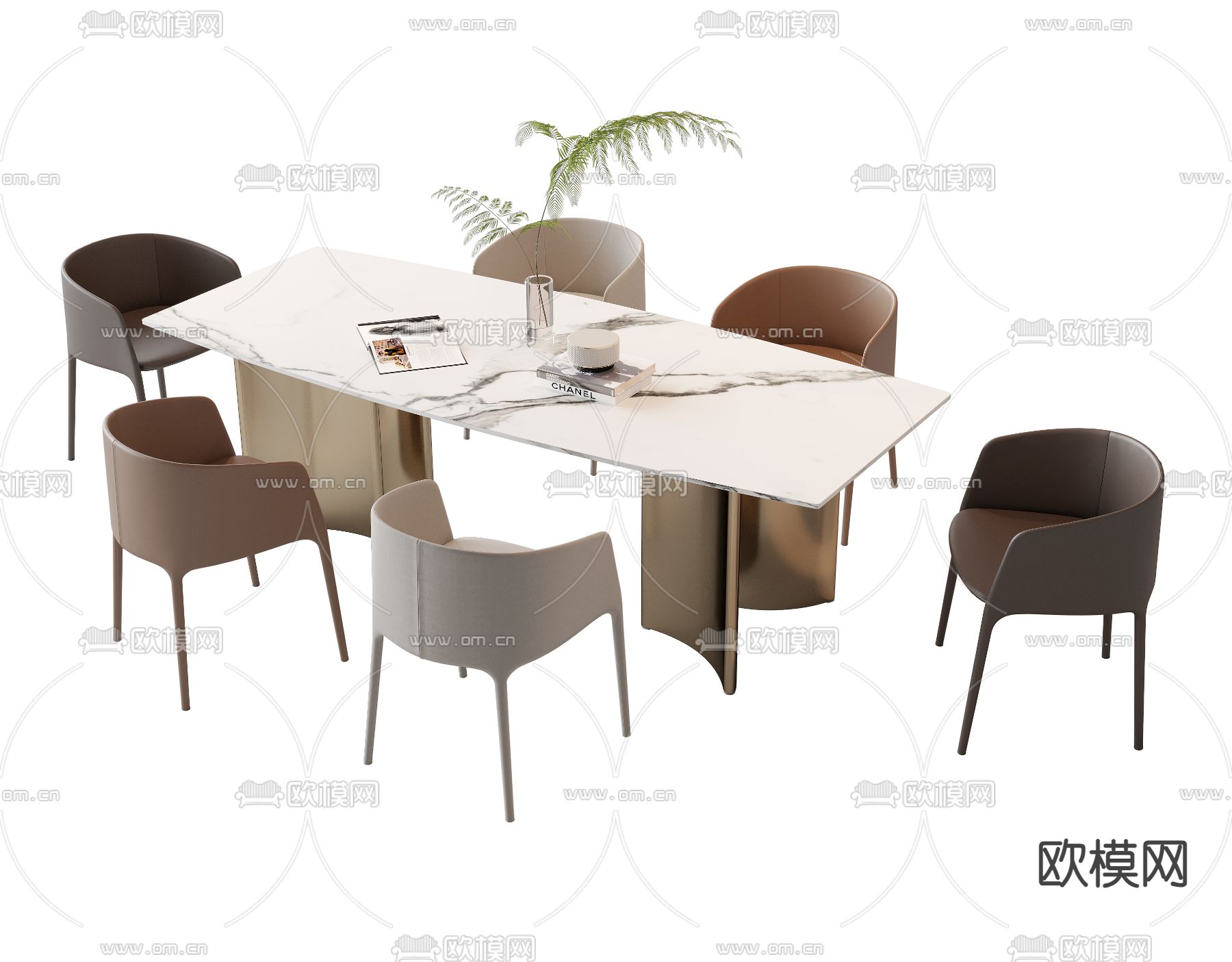 大理石餐桌椅3d模型下载