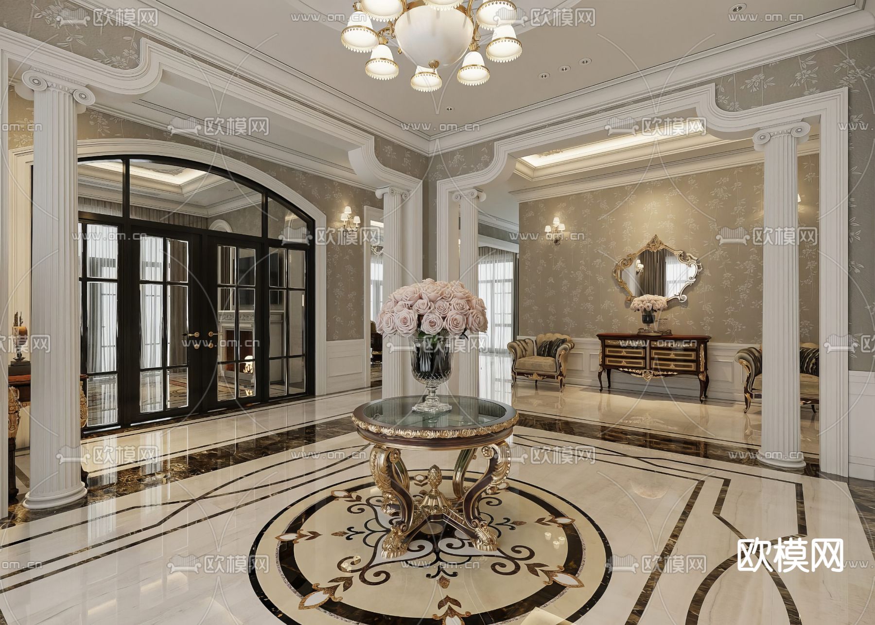 欧式客餐厅3d模型下载（渲染图4）