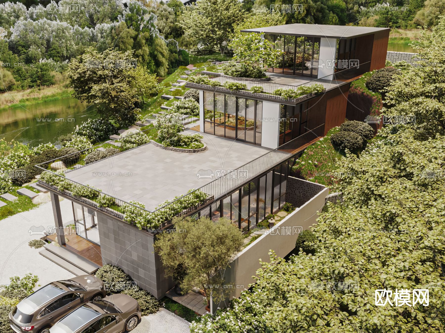 别墅外观3d模型下载（渲染图2）