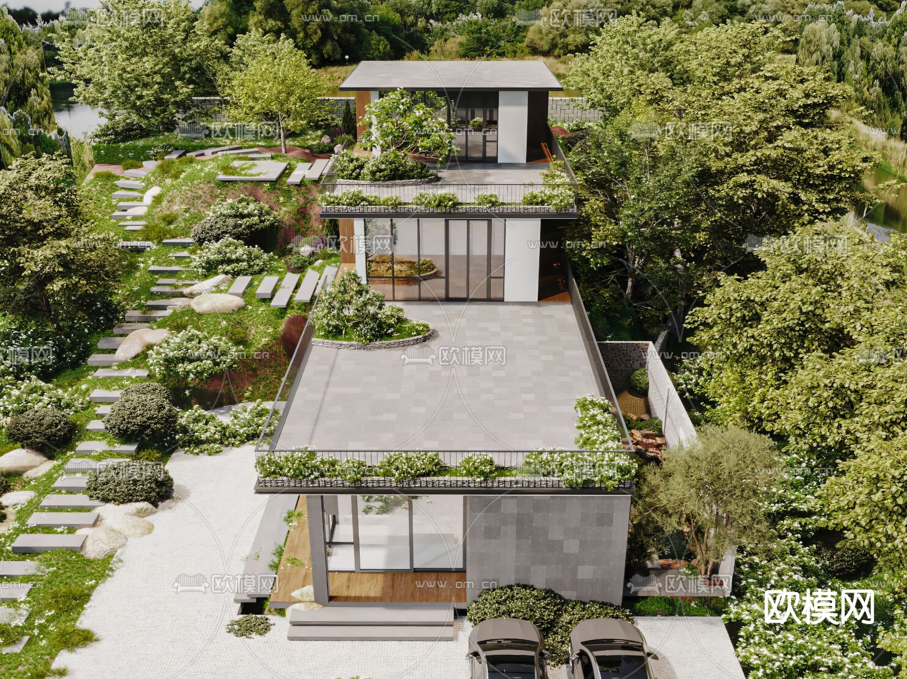 别墅外观3d模型下载（渲染图3）