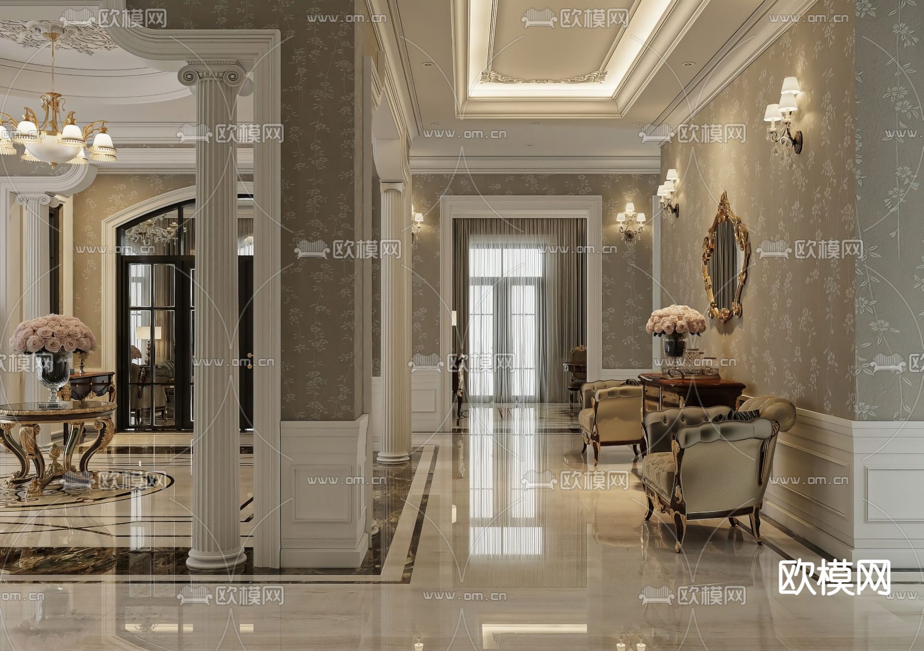 欧式客餐厅3d模型下载（渲染图9）