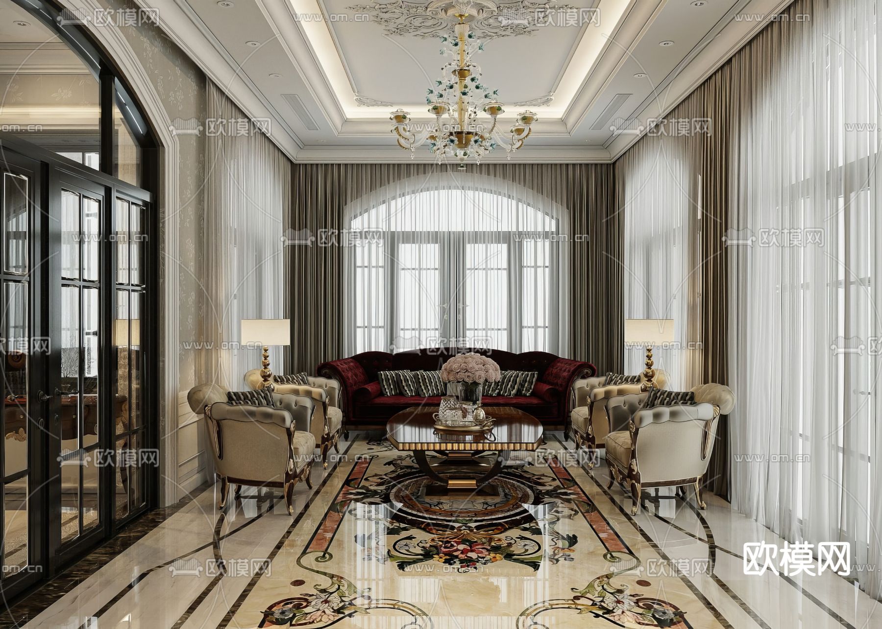 欧式客餐厅3d模型下载（渲染图1）