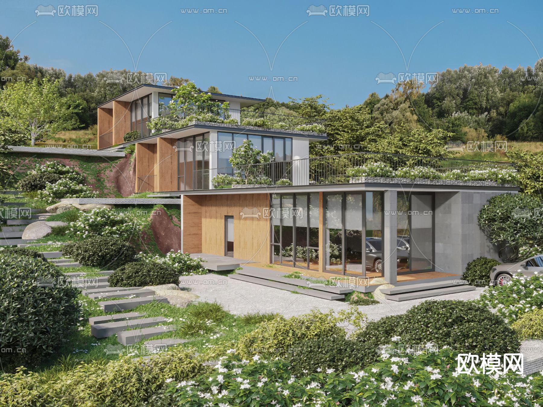 别墅外观3d模型下载（渲染图1）