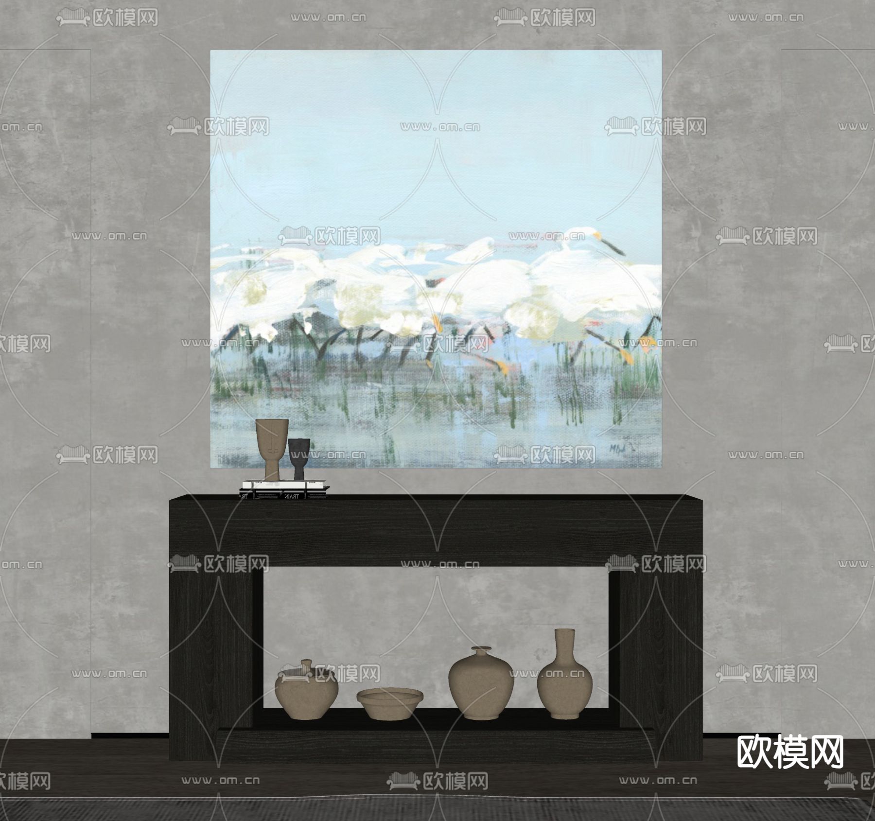 侘寂风装饰画su模型