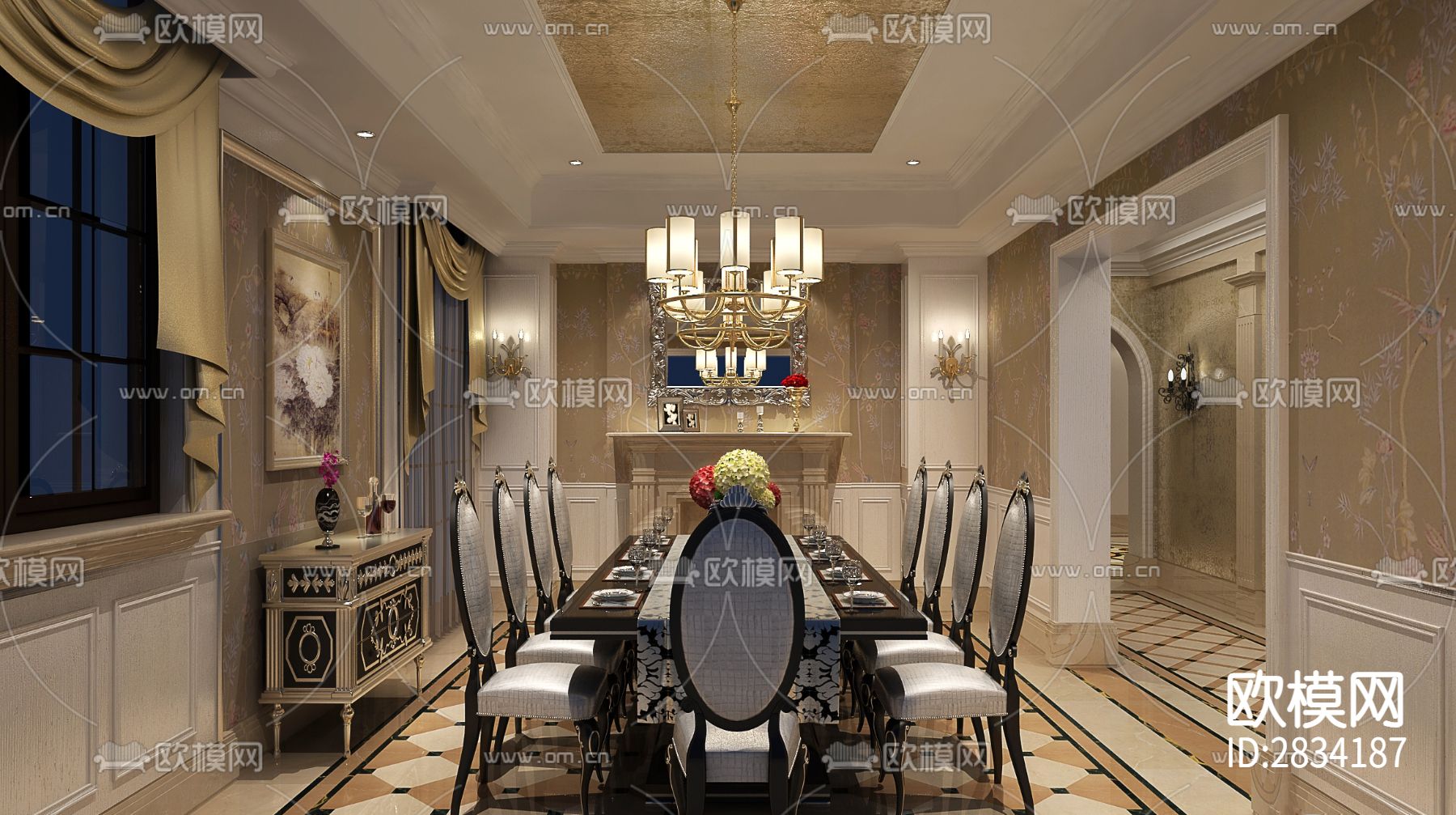 现代时尚简约别墅样板房室内cad施工图下载（渲染图3）