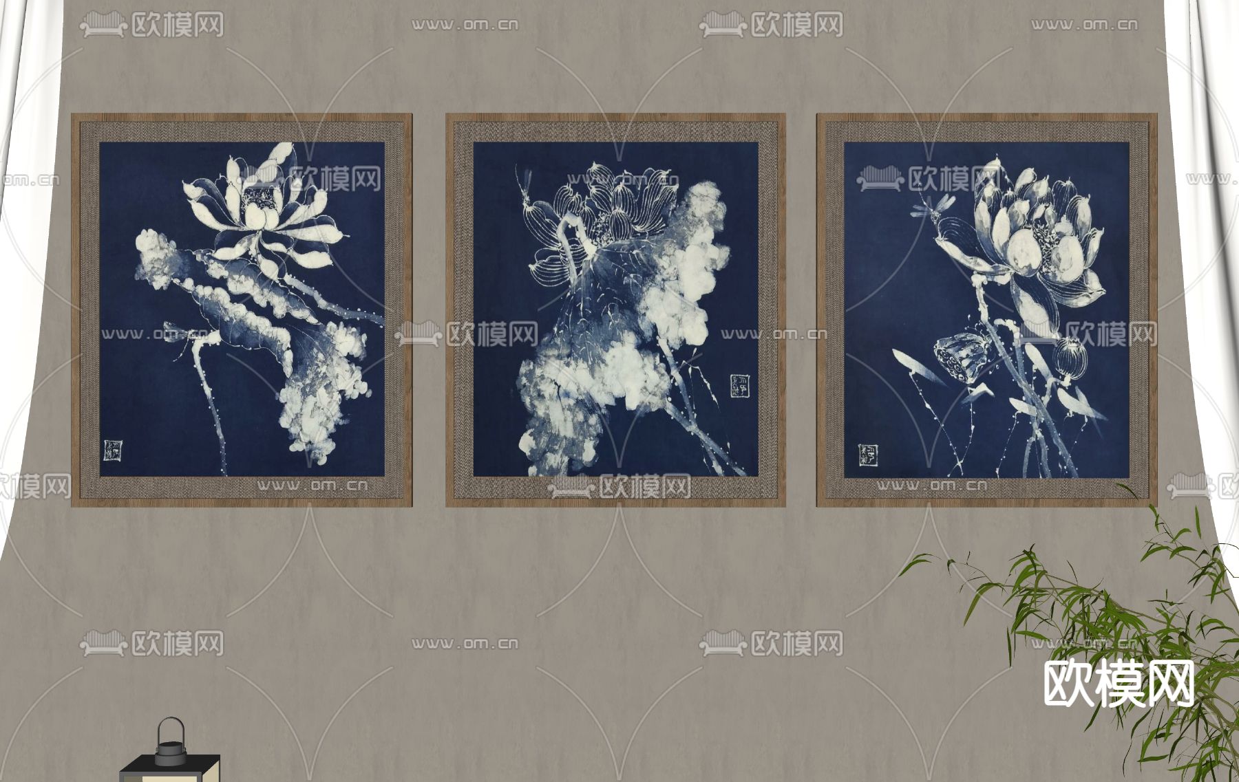 新中式装饰画su模型下载（渲染图2）