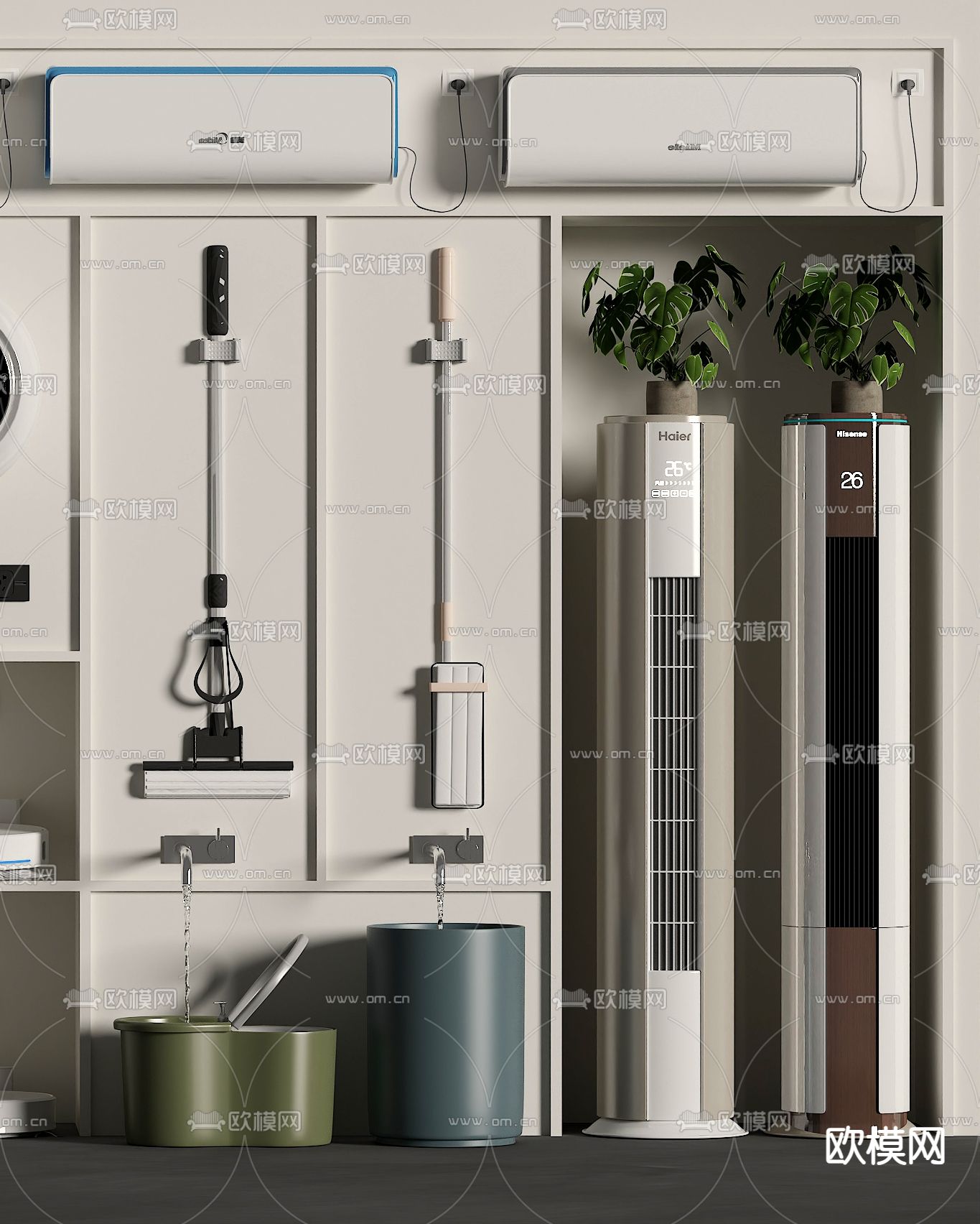 扫地机器人 洗衣机 扫把 拖把池 空调3d模型下载（渲染图3）