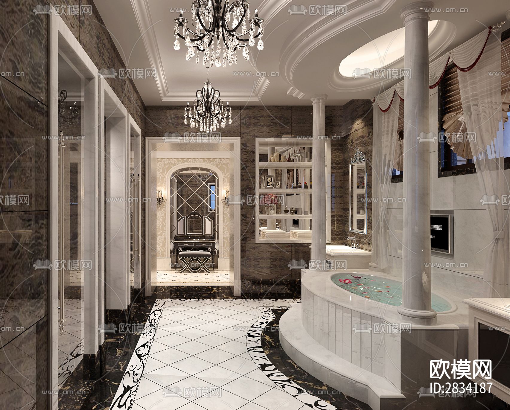 现代时尚简约别墅样板房室内cad施工图下载（渲染图2）