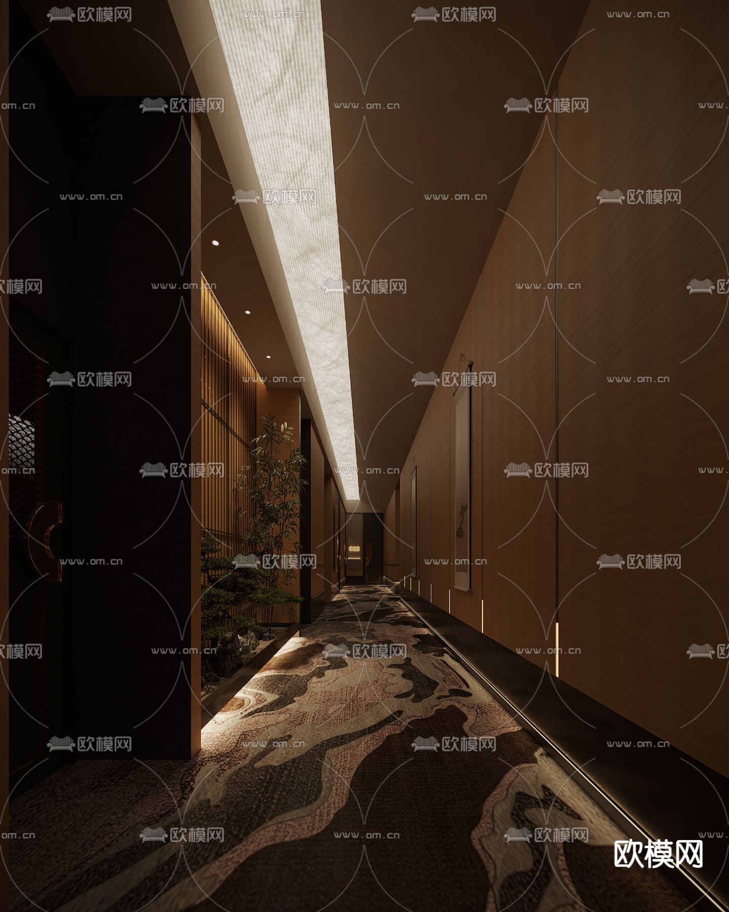 新中式过道 酒店走廊3d模型下载