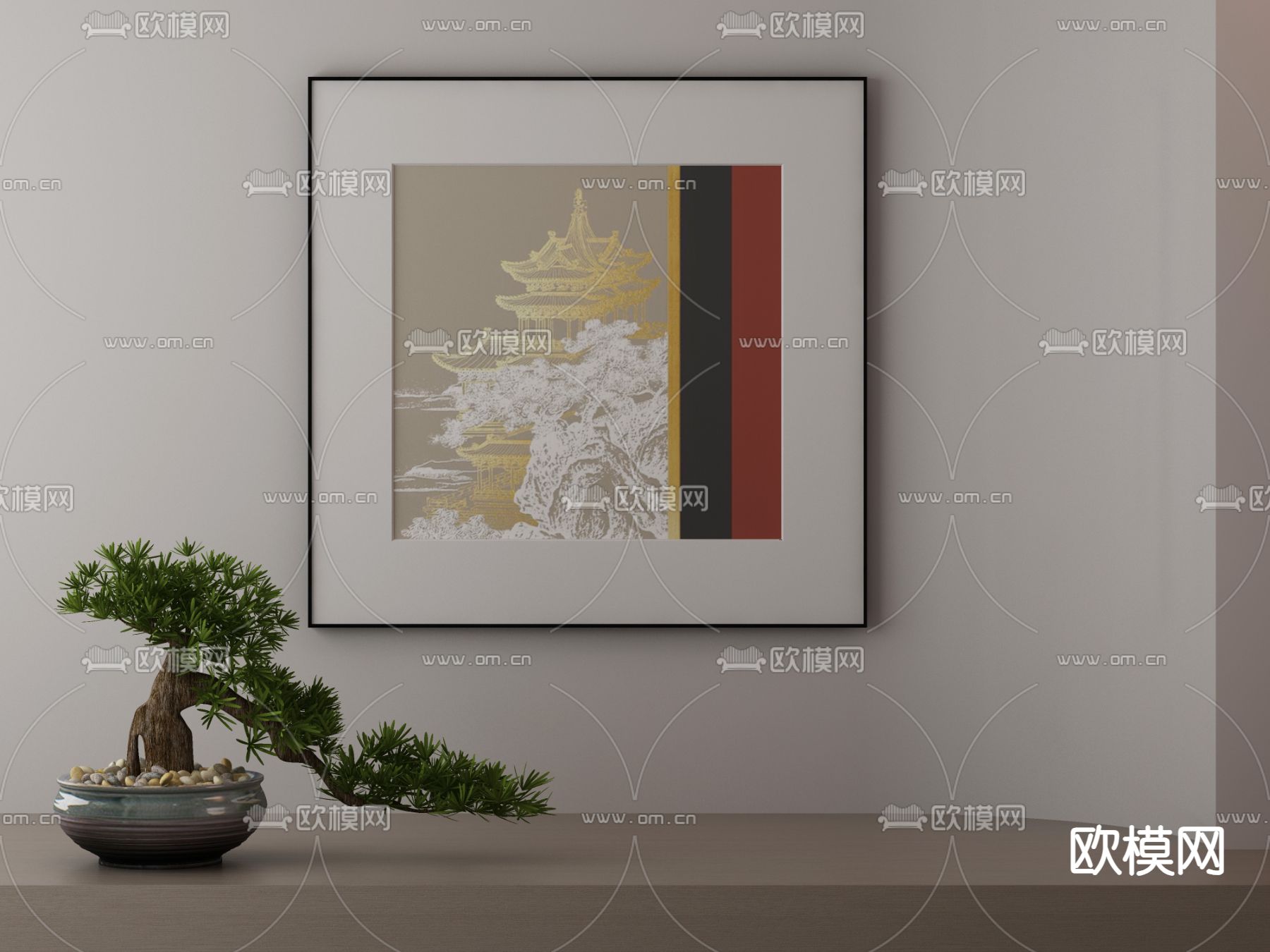 新中式装饰画 建筑画3d模型下载