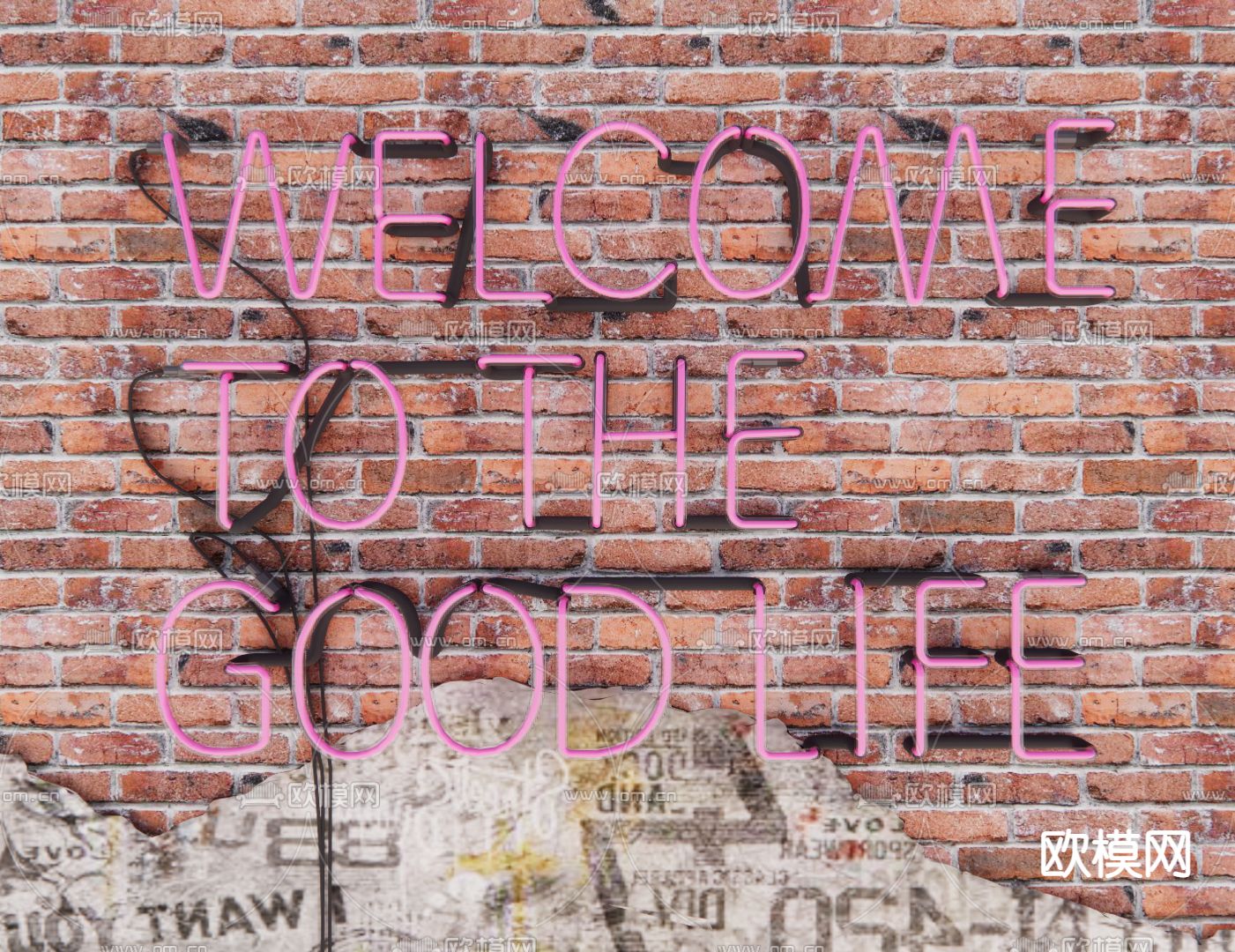 霓虹灯字 英文字su模型下载（渲染图2）