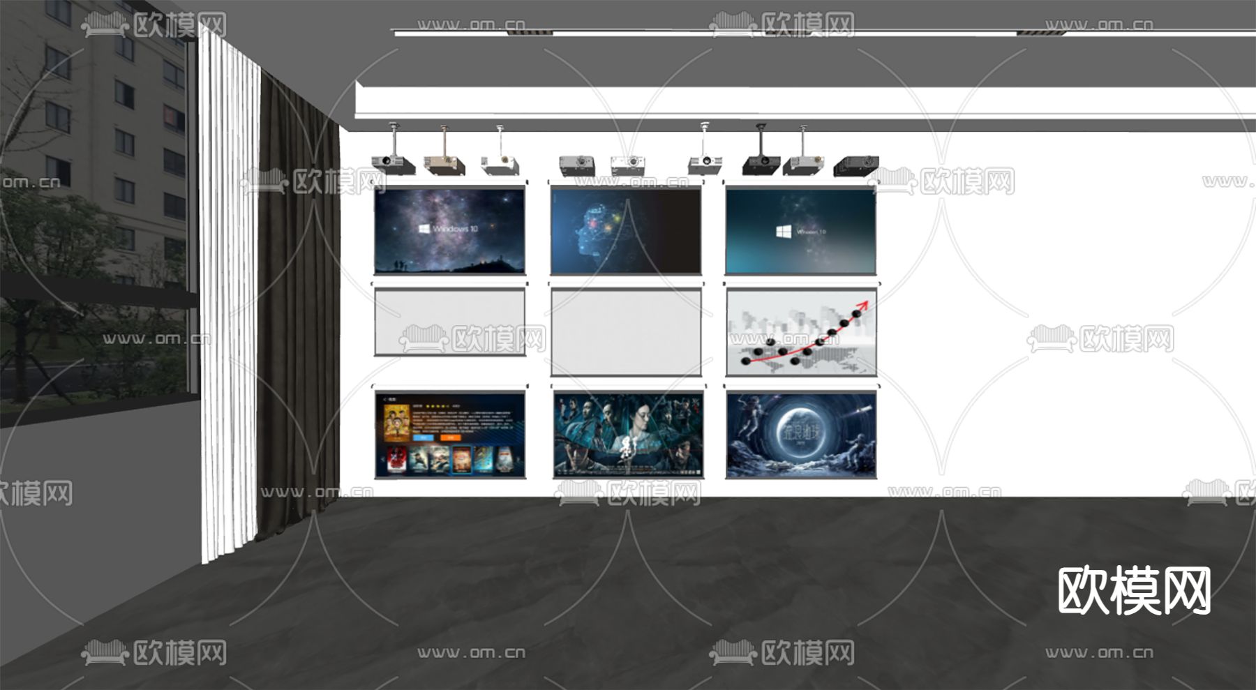 幕布 投影仪su模型下载（渲染图2）