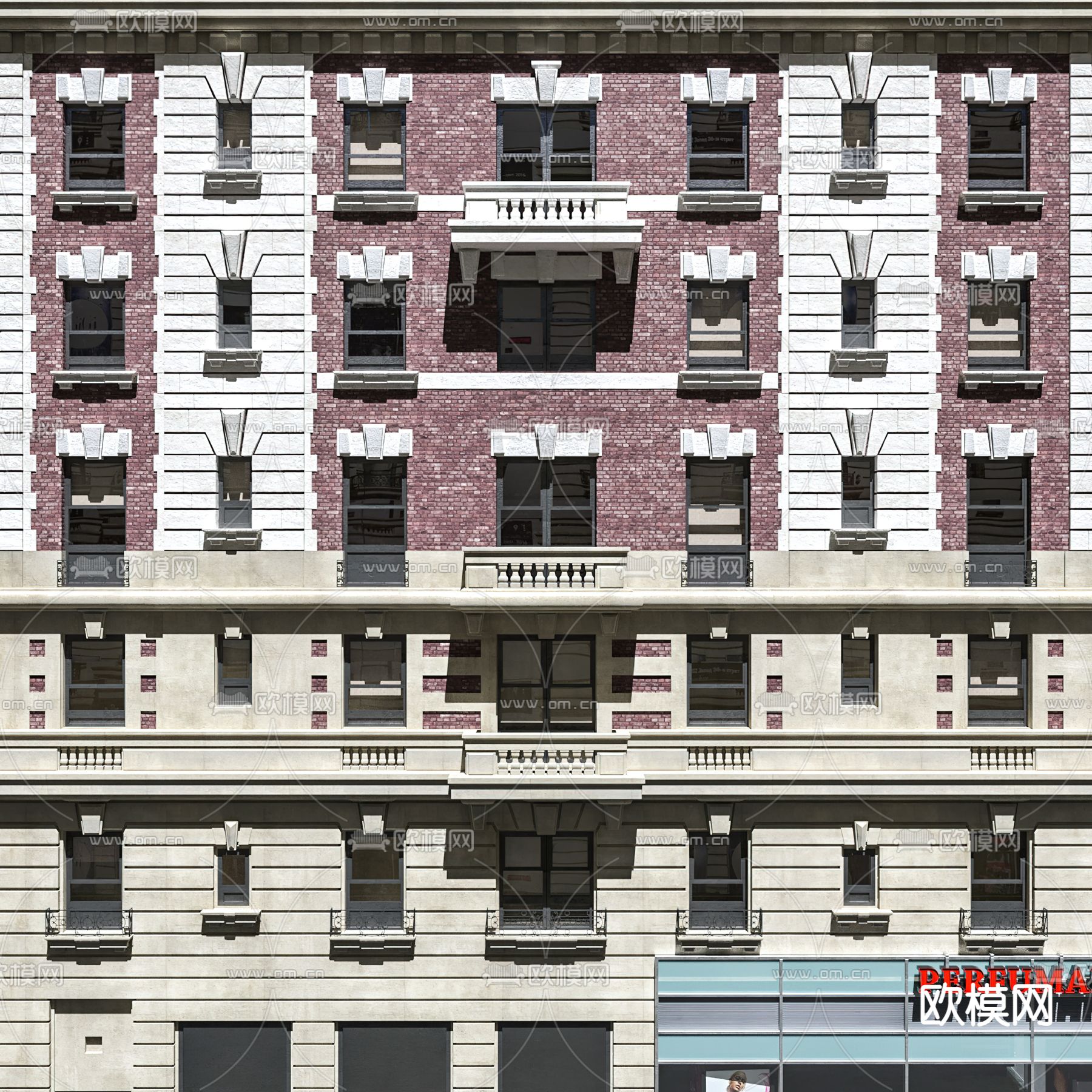 欧式商业街3d模型下载（渲染图2）