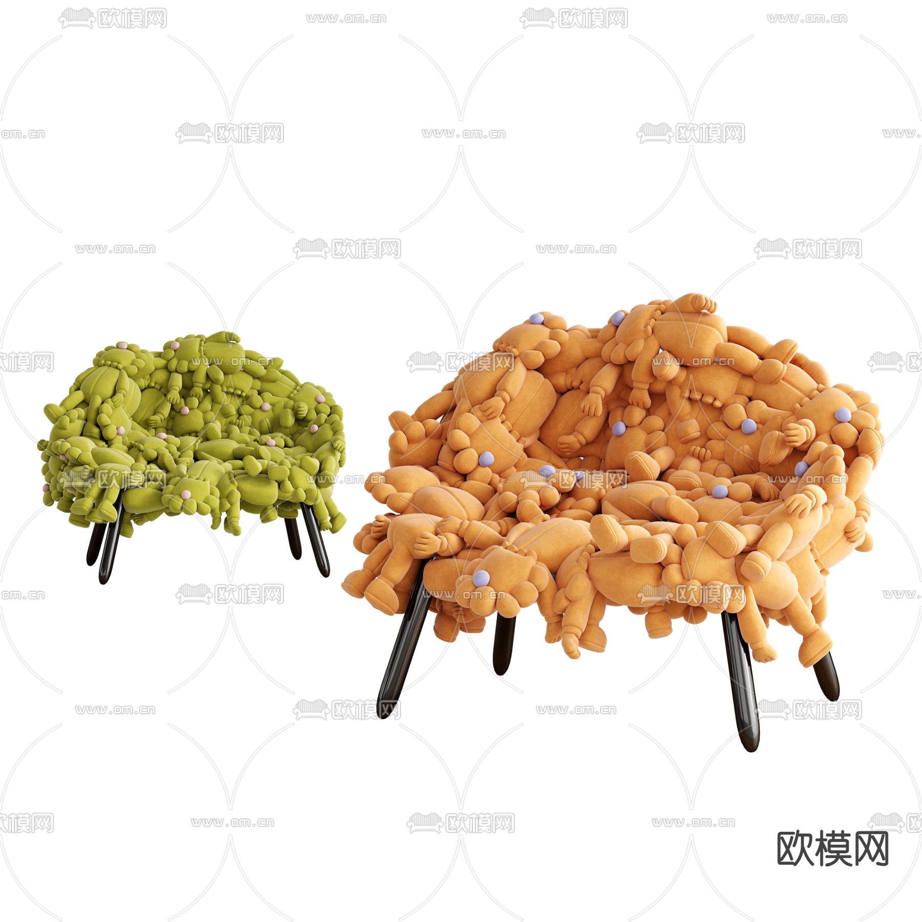 Kaws 缝制沙发 芝麻街沙发3d模型下载（渲染图2）